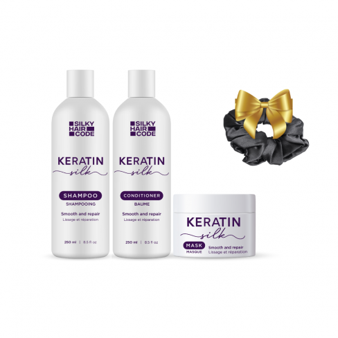 Keratin Silk Thérapie de lissage pour les cheveux abîmés + gomme de soie pour cheveux en cadeau